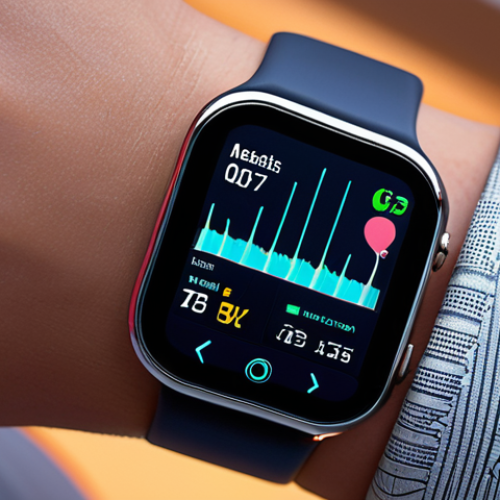 **Prompt:** A close-up of a futuristic, sleek smartwatch on a wrist, emitting vibrant, holographic data streams. The streams visually represent real-time health metrics like a glowing heart rate graph, intricate sleep cycle patterns, and dynamic step counts. The background subtly suggests a healthy, active lifestyle, emphasizing the concept of a 24/7 personal health assistant. The overall aesthetic is high-tech, clean, and informative, with a focus on personalized digital health.