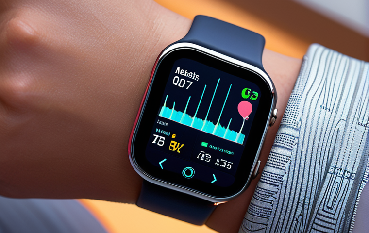 **Prompt:** A close-up of a futuristic, sleek smartwatch on a wrist, emitting vibrant, holographic data streams. The streams visually represent real-time health metrics like a glowing heart rate graph, intricate sleep cycle patterns, and dynamic step counts. The background subtly suggests a healthy, active lifestyle, emphasizing the concept of a 24/7 personal health assistant. The overall aesthetic is high-tech, clean, and informative, with a focus on personalized digital health.