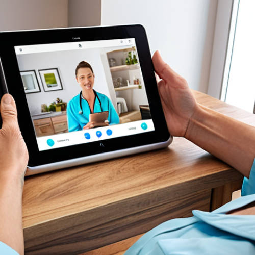 **

A person using a tablet to video chat with a health consultant. The scene should convey convenience and accessibility, perhaps showing the person relaxing at home. Emphasize personalized health plan creation based on individual needs and lifestyle. Modern, clean aesthetic.

**
