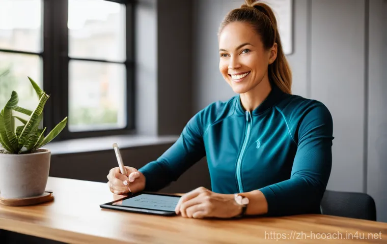 건강코칭 전문가를 위한 시간 관리 앱 - **Smart Scheduling & Client Engagement**
    A professional and friendly female health coach, mid-30...