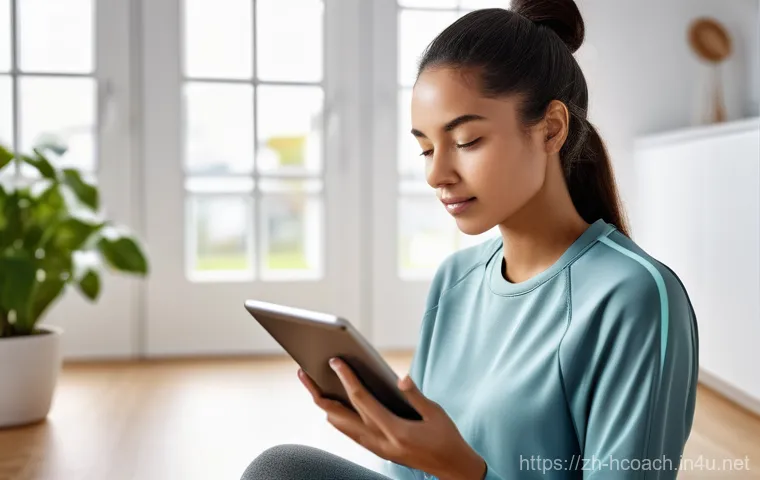 건강코칭 서비스의 성공 척도 - **Prompt:** A young, radiant woman, dressed in comfortable, stylish athleisure wear, is sitting in a...